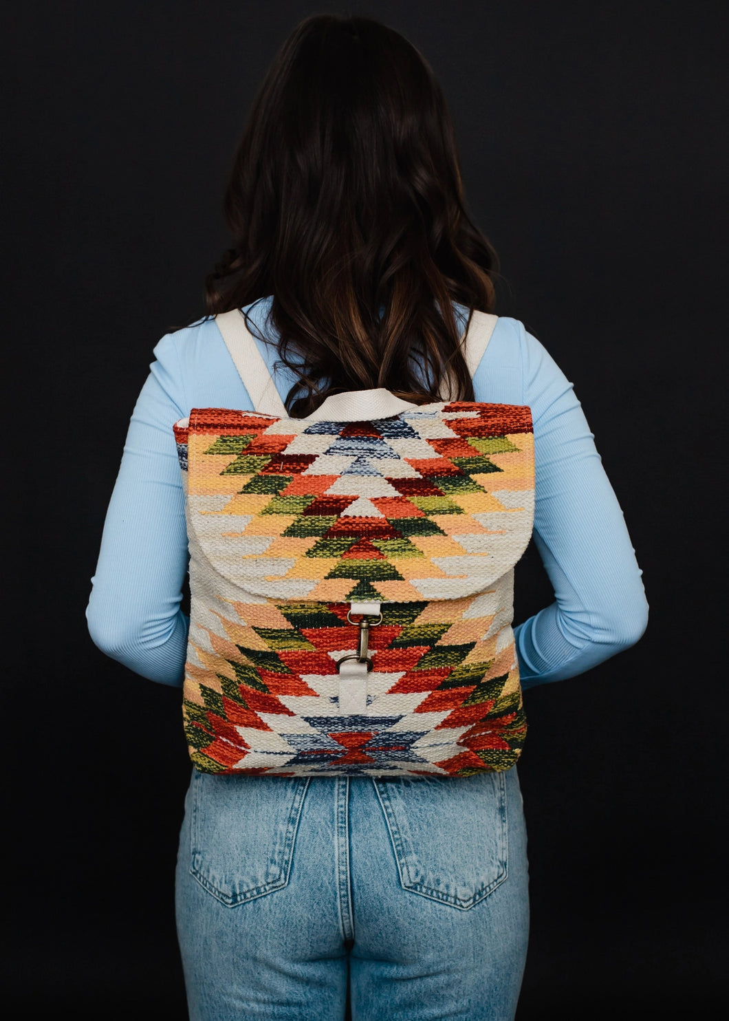 Tan & Multicolored Aztec Backpack