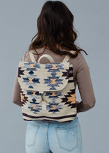 Load image into Gallery viewer, Tan &amp; Blue Aztec Backpack
