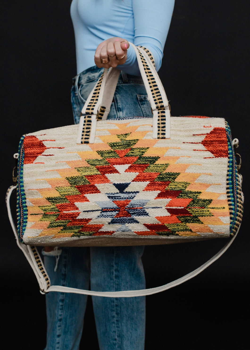 Tan & Multicolored Aztec Duffel