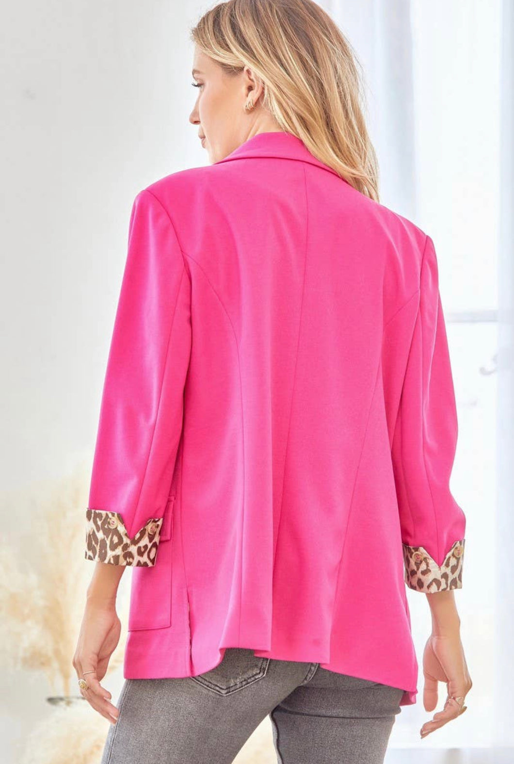 Leopard Sleeve Blazer - Pink