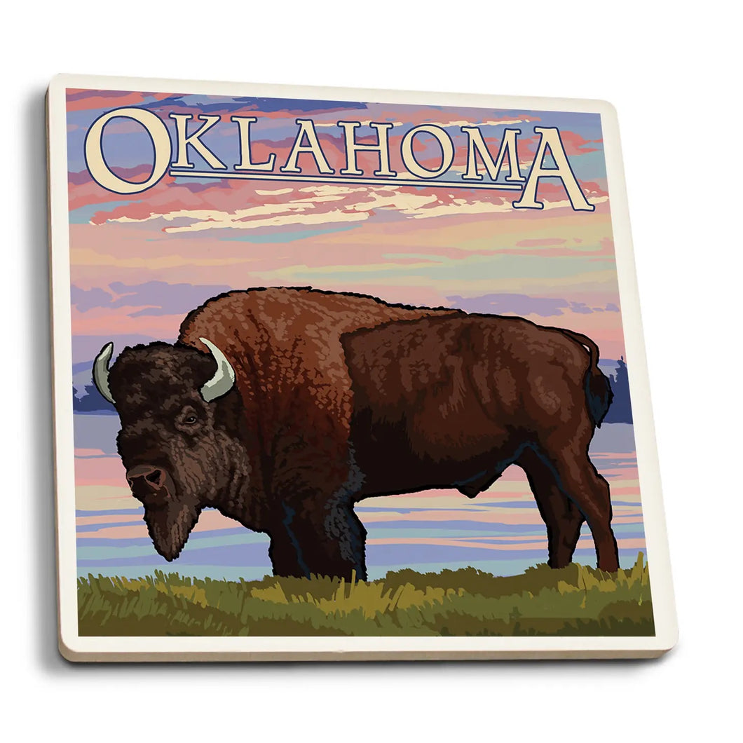 Oklahoma Buffalo and Sunset Ceramic Coaster