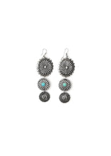 Load image into Gallery viewer, Silver and Turquoise Descenting Concho Earrings
