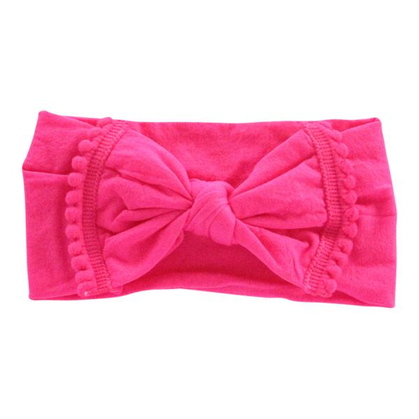 Mila & Rose Hot Pink Pom Pom Nylon Bow Headwrap